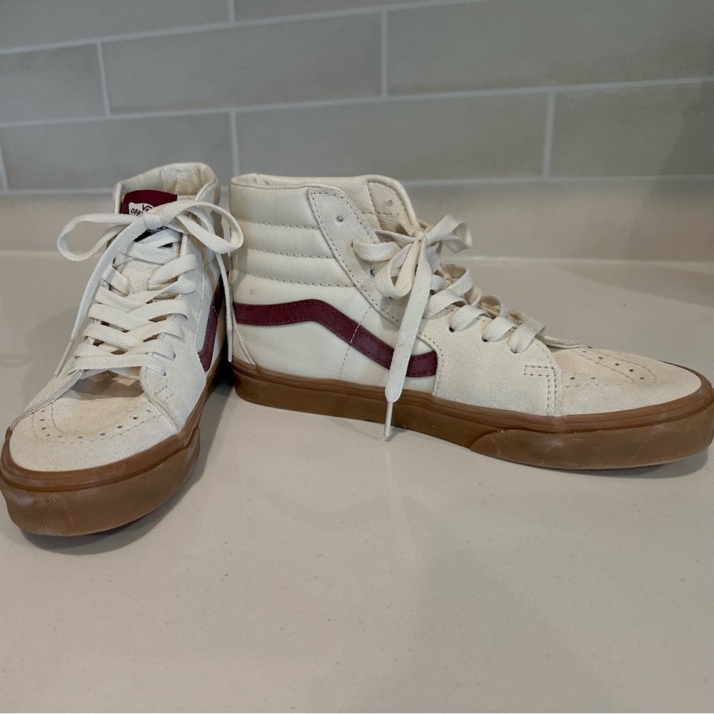 Vans White and Brown High-Top Skate Sneakers